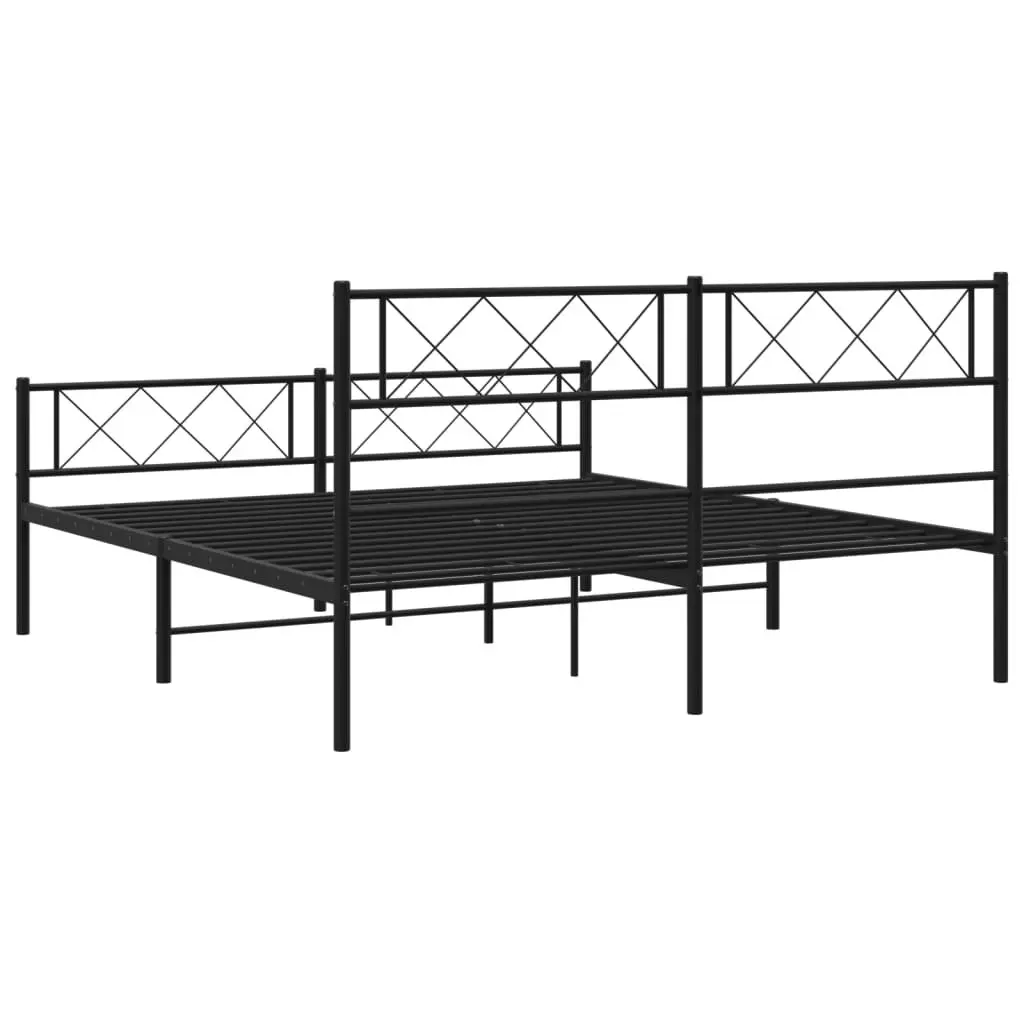 Metal Bed Frame with Headboard and Footboard Black 150x200 cm 372297