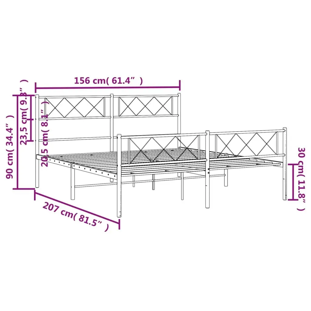 Metal Bed Frame with Headboard and Footboard Black 150x200 cm 372297