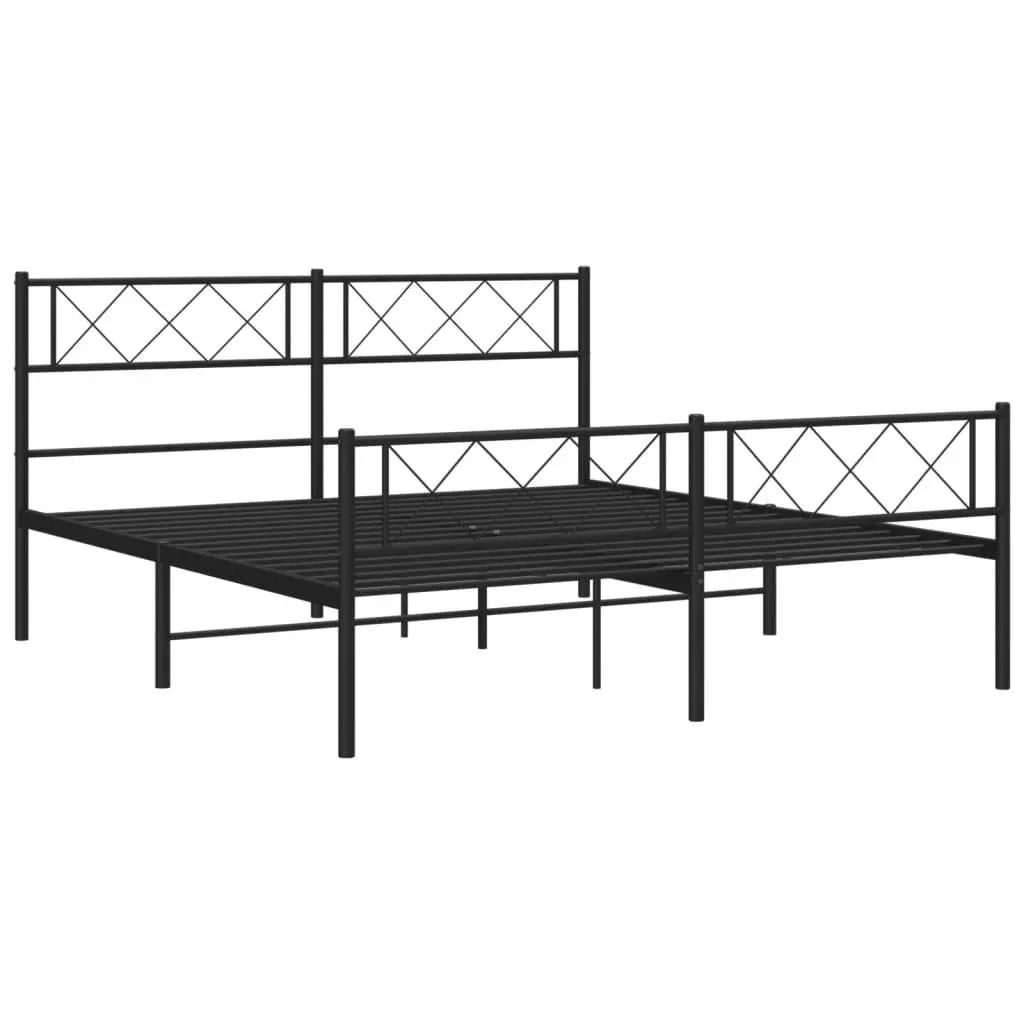 Metal Bed Frame with Headboard and Footboard Black 150x200 cm 372297