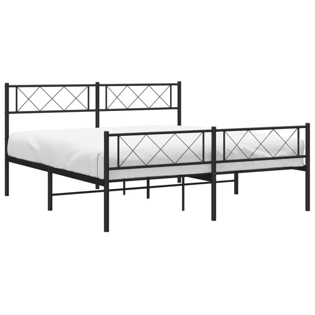 Metal Bed Frame with Headboard and Footboard Black 150x200 cm 372297