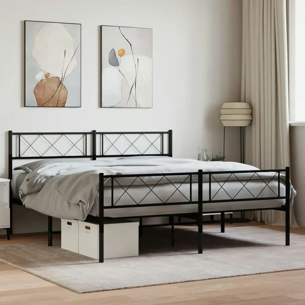 Metal Bed Frame with Headboard and Footboard Black 150x200 cm 372297