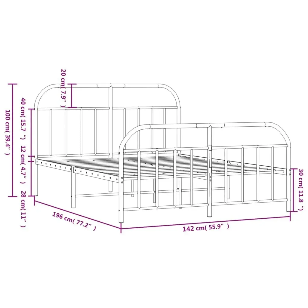 Metal Bed Frame with Headboard and Footboard Black 137x187 cm Double 353652