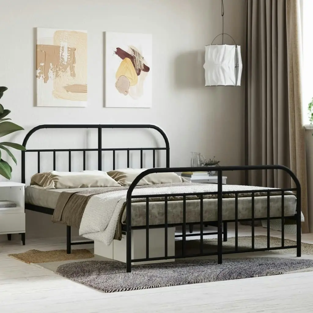 Metal Bed Frame with Headboard and Footboard Black 137x187 cm Double 353652