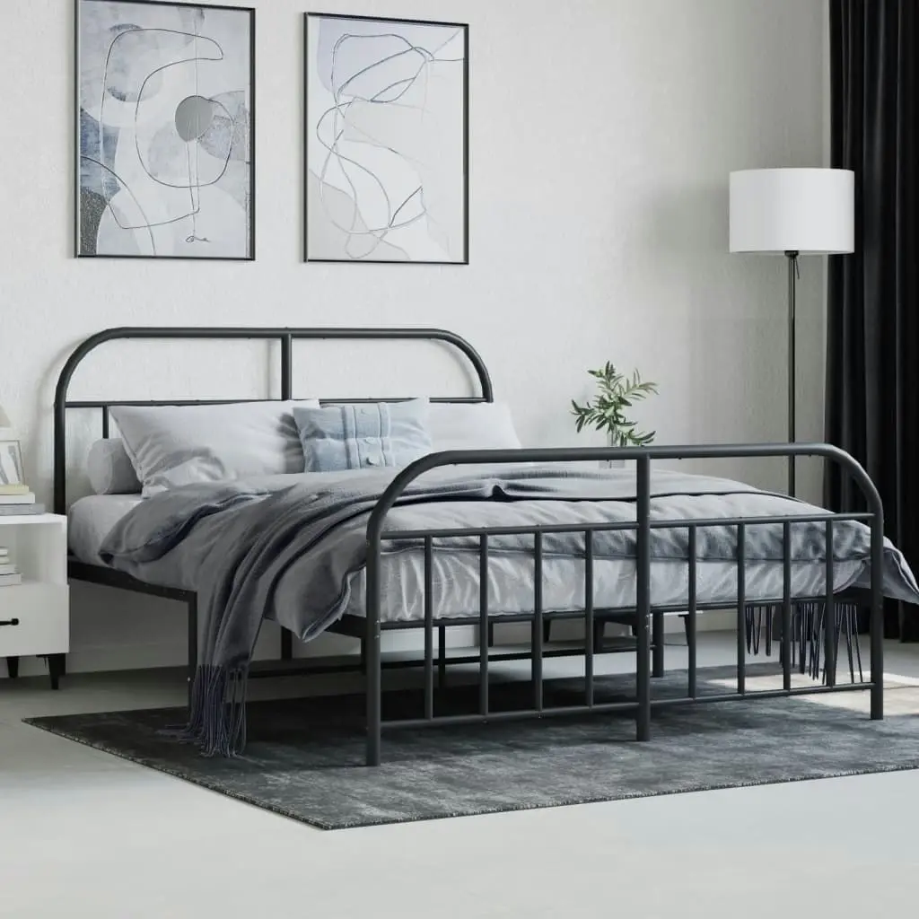 Metal Bed Frame with Headboard and Footboard Black 137x187 cm Double 353652