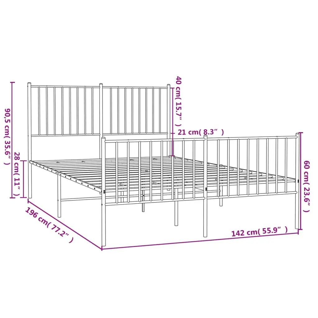 Metal Bed Frame with Headboard and Footboard Black 137x187 cm Double 350881