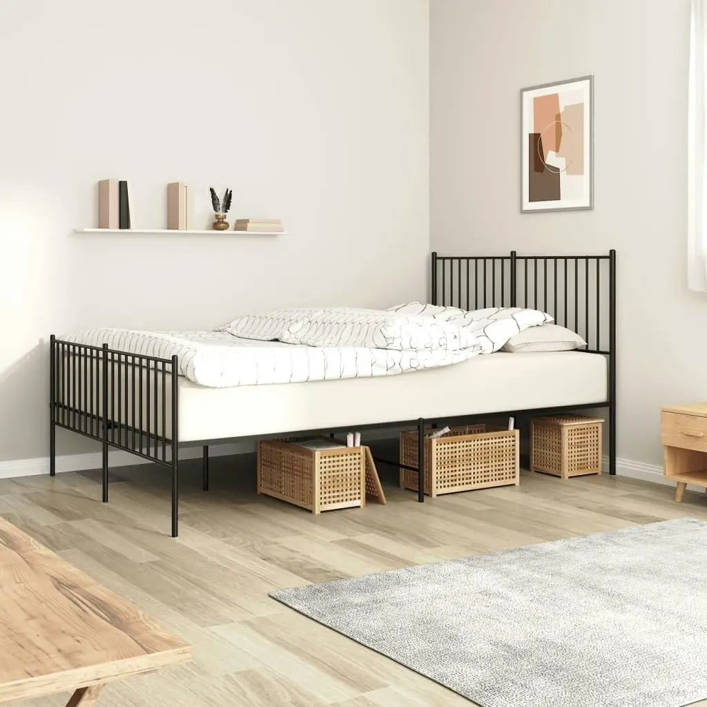 Metal Bed Frame with Headboard and Footboard Black 137x187 cm Double 350881