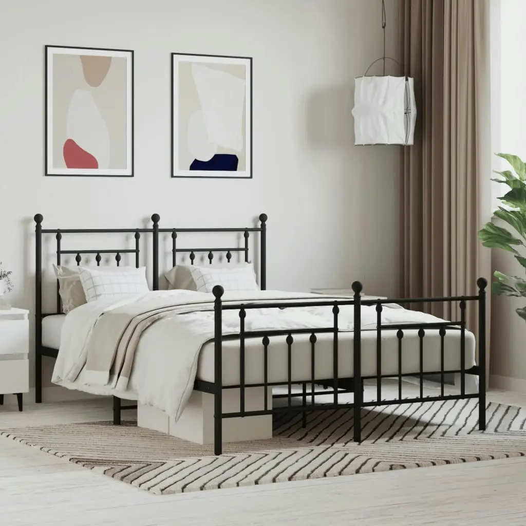 Metal Bed Frame with Headboard and Footboard Black 153x203 cm Queen Size 353557