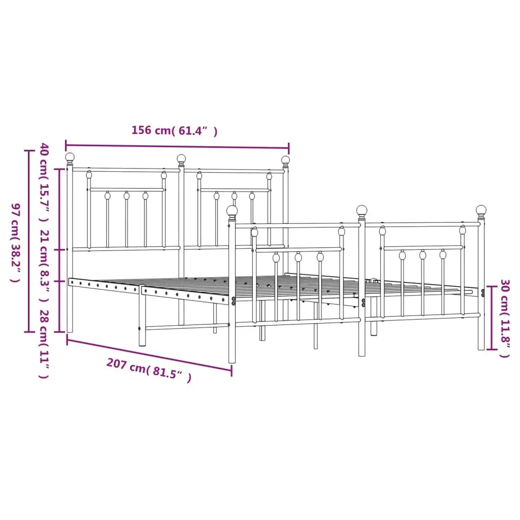 Metal Bed Frame with Headboard and Footboard Black 153x203 cm Queen Size 353557