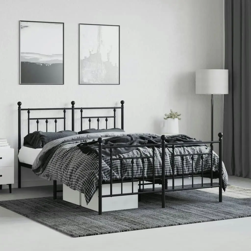 Metal Bed Frame with Headboard and Footboard Black 153x203 cm Queen Size 353557