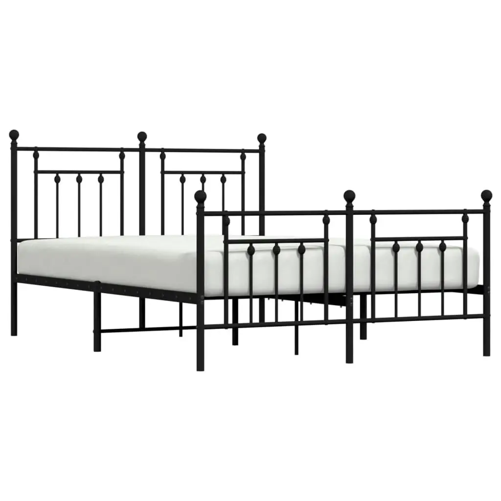 Metal Bed Frame with Headboard and Footboard Black 153x203 cm Queen Size 353557