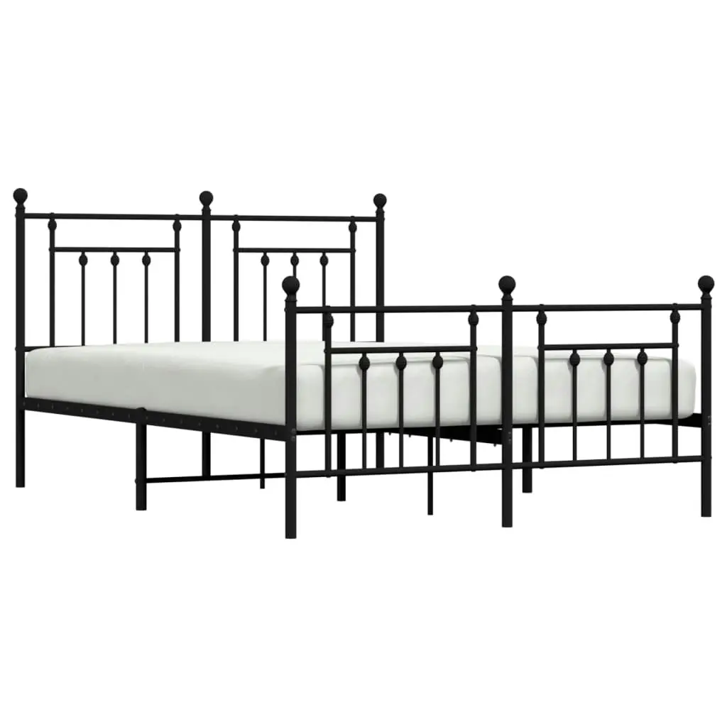 Metal Bed Frame with Headboard and Footboard Black 153x203 cm Queen Size 353557