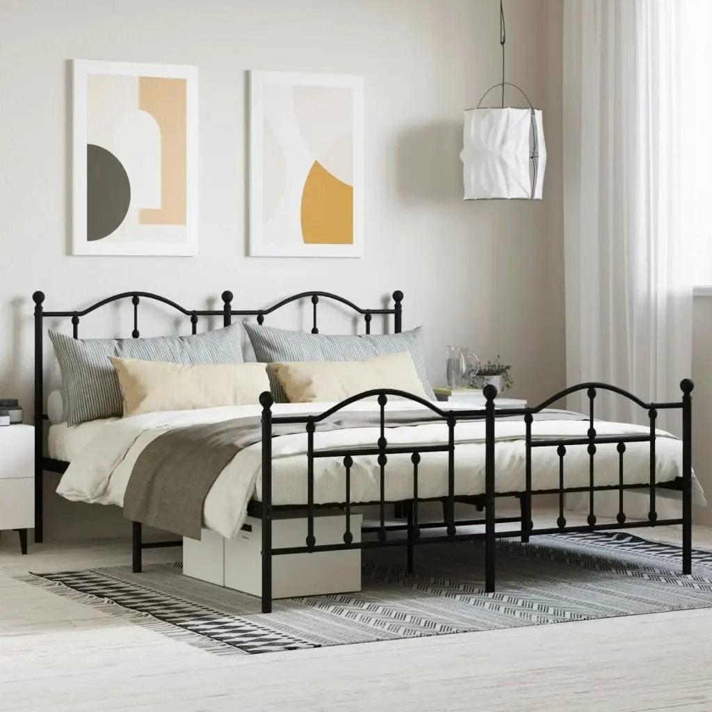 Metal Bed Frame with Headboard and Footboard Black 183x203 cm King 353461