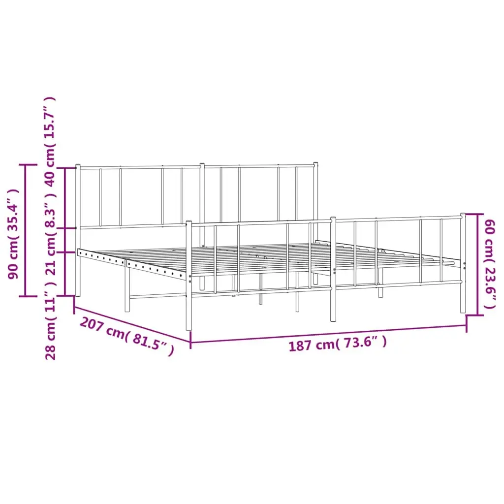 Metal Bed Frame with Headboard and Footboard Black 183x203 cm King Size 352502