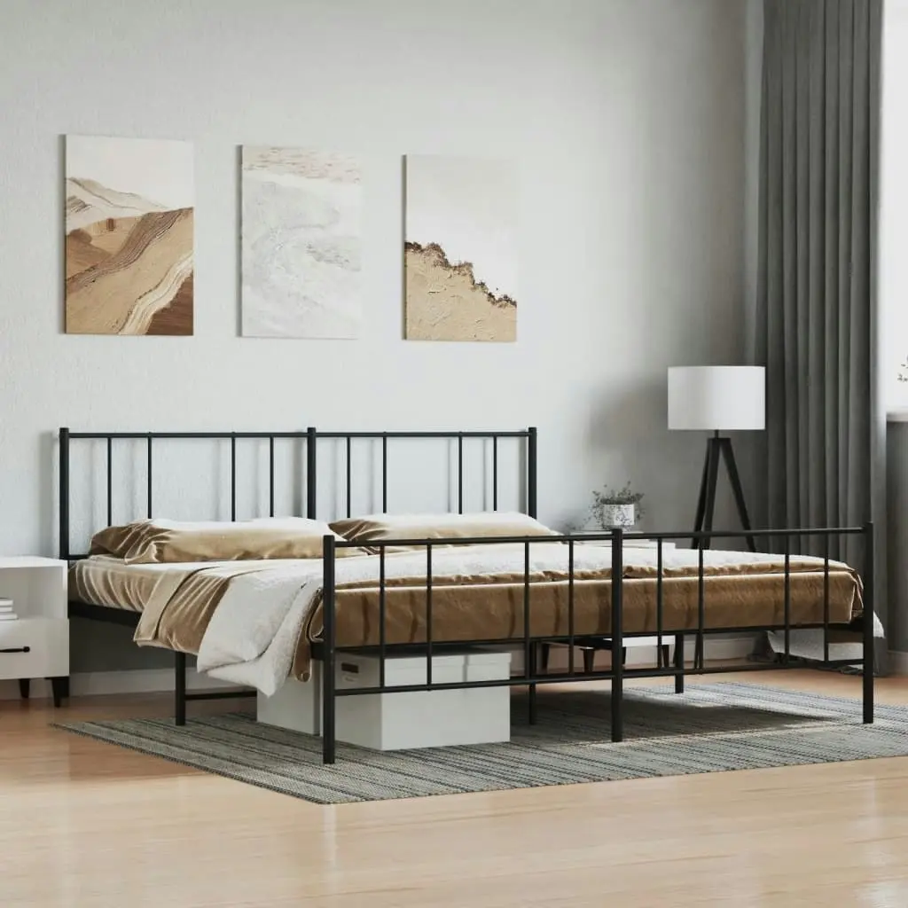 Metal Bed Frame with Headboard and Footboard Black 183x203 cm King Size 352502