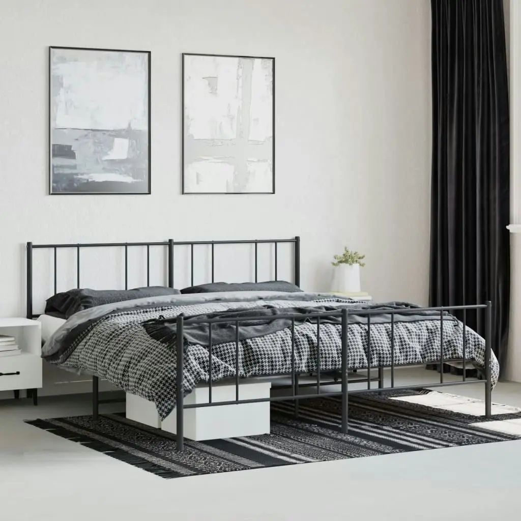 Metal Bed Frame with Headboard and Footboard Black 183x203 cm King Size 352502