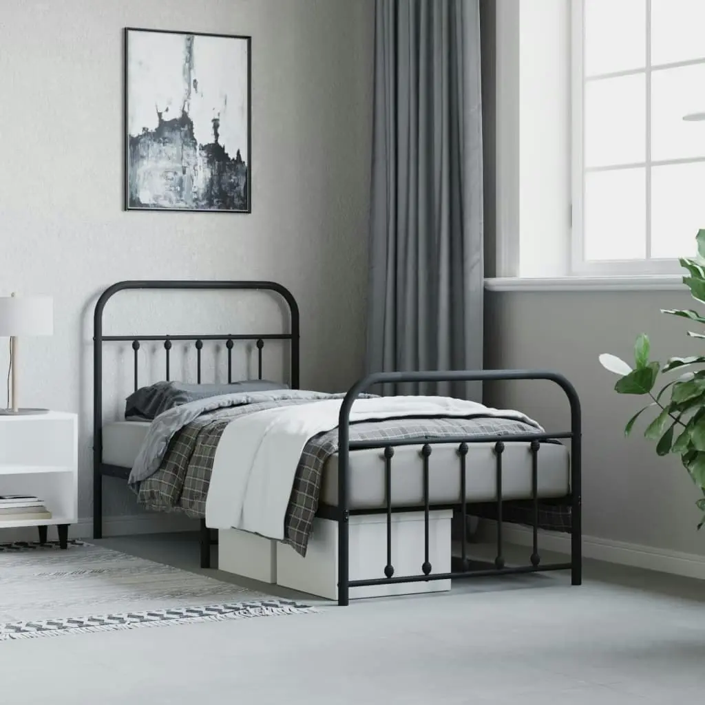 Metal Bed Frame without Mattress with Footboard Black 90x190 cm 352588