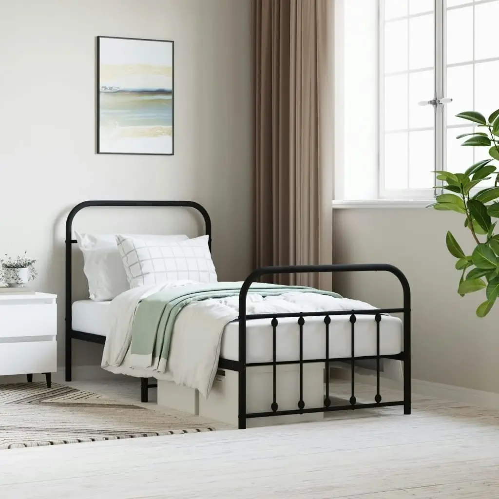 Metal Bed Frame without Mattress with Footboard Black 90x190 cm 352588