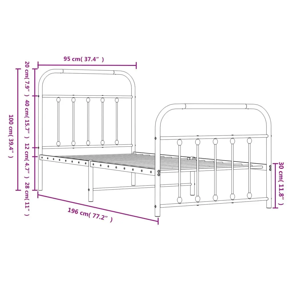 Metal Bed Frame without Mattress with Footboard Black 90x190 cm 352588