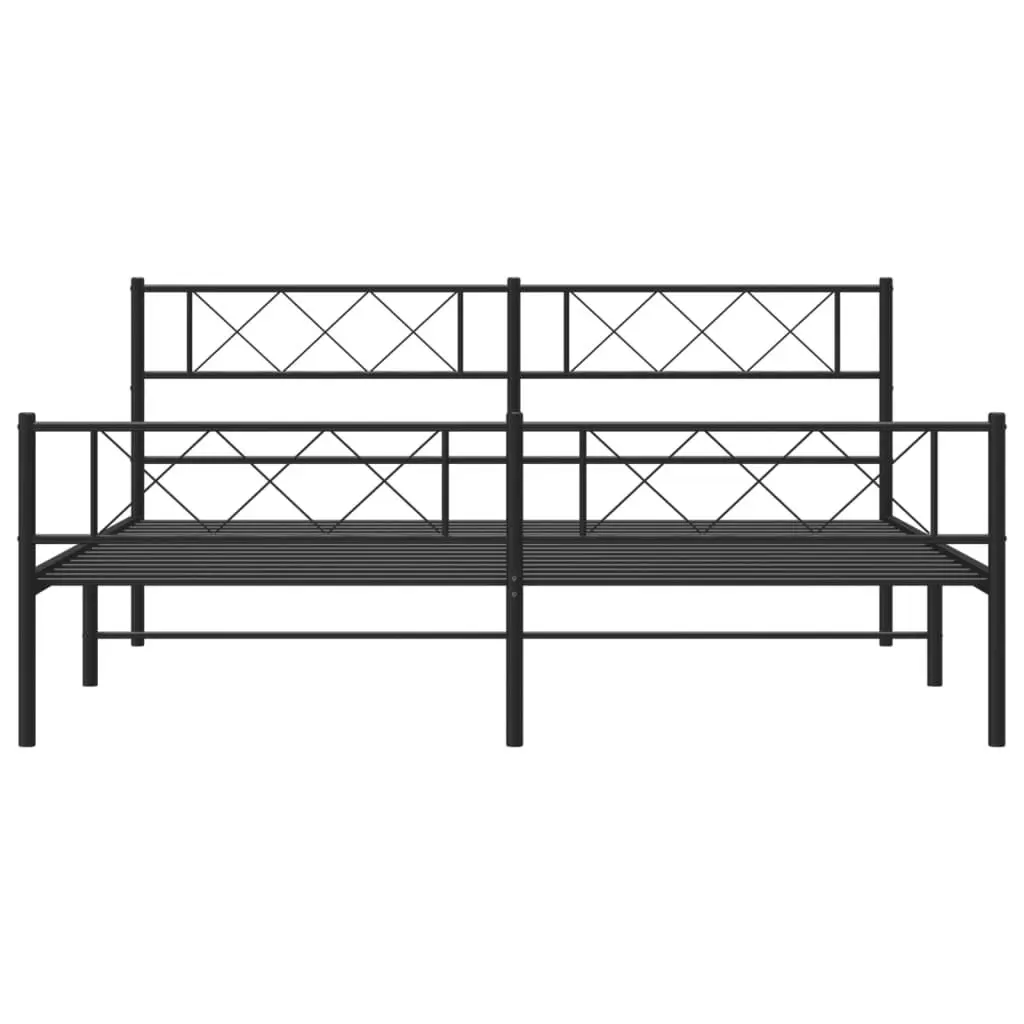 Metal Bed Frame with Headboard and Footboard Black 183x203 cm King Size 372299