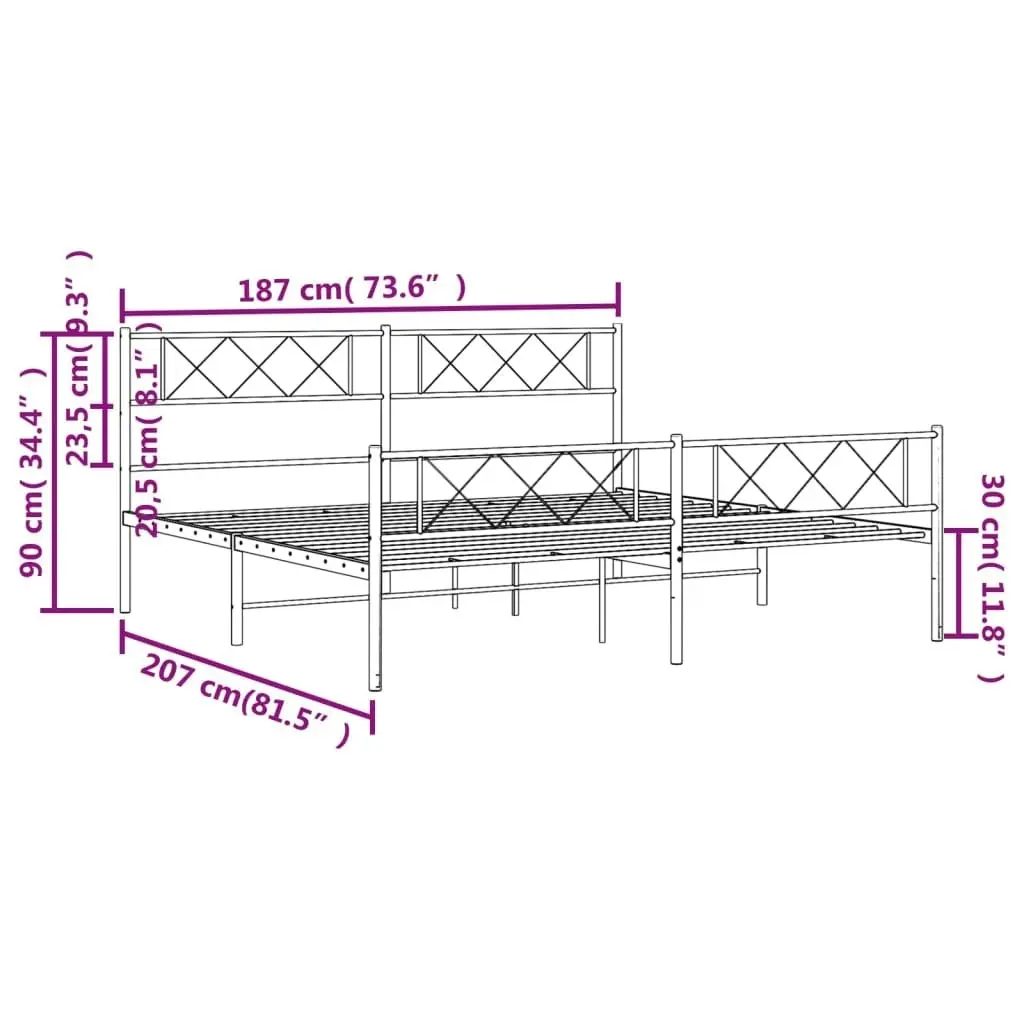 Metal Bed Frame with Headboard and Footboard Black 183x203 cm King Size 372299