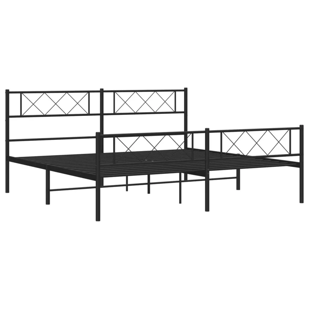 Metal Bed Frame with Headboard and Footboard Black 183x203 cm King Size 372299