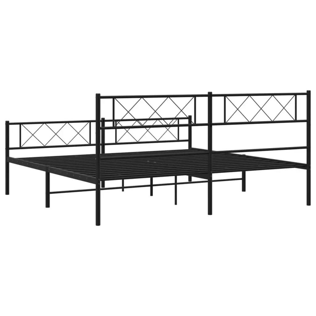 Metal Bed Frame with Headboard and Footboard Black 183x203 cm King Size 372299