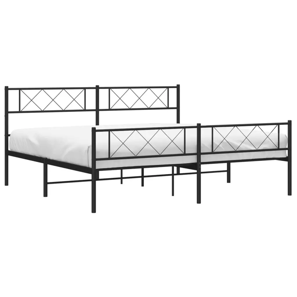 Metal Bed Frame with Headboard and Footboard Black 183x203 cm King Size 372299