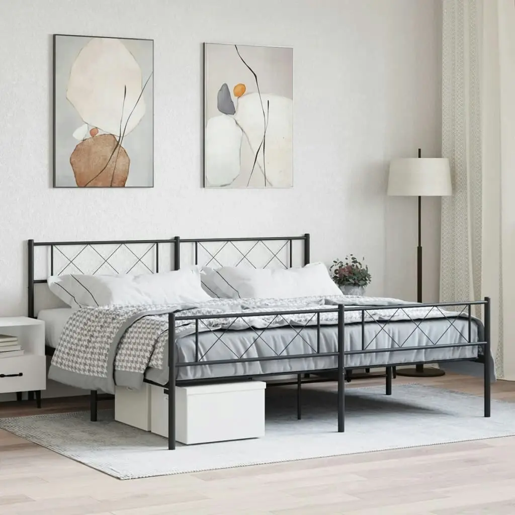 Metal Bed Frame with Headboard and Footboard Black 183x203 cm King Size 372299