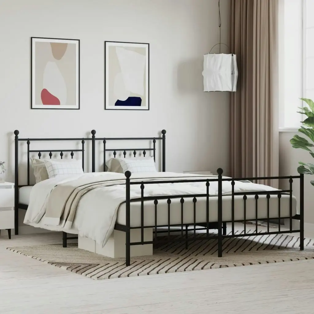 Metal Bed Frame with Headboard and Footboard Black 183x203 cm King Size 353559