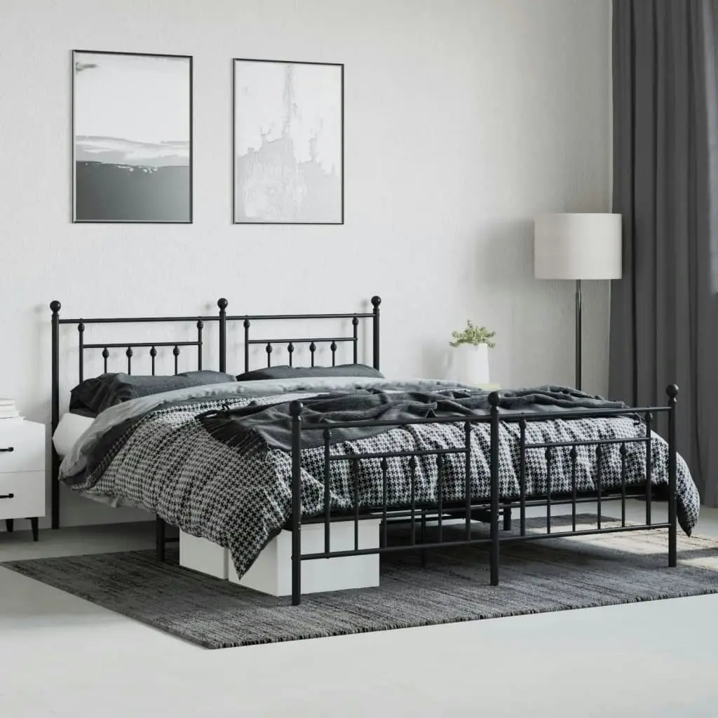 Metal Bed Frame with Headboard and Footboard Black 183x203 cm King Size 353559