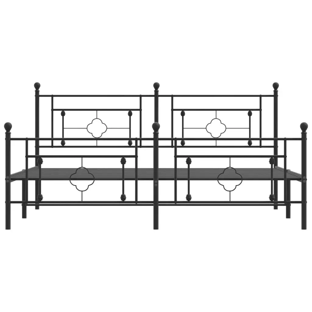 Metal Bed Frame with Headboard and Footboard Black 183x203 cm King Size 374361