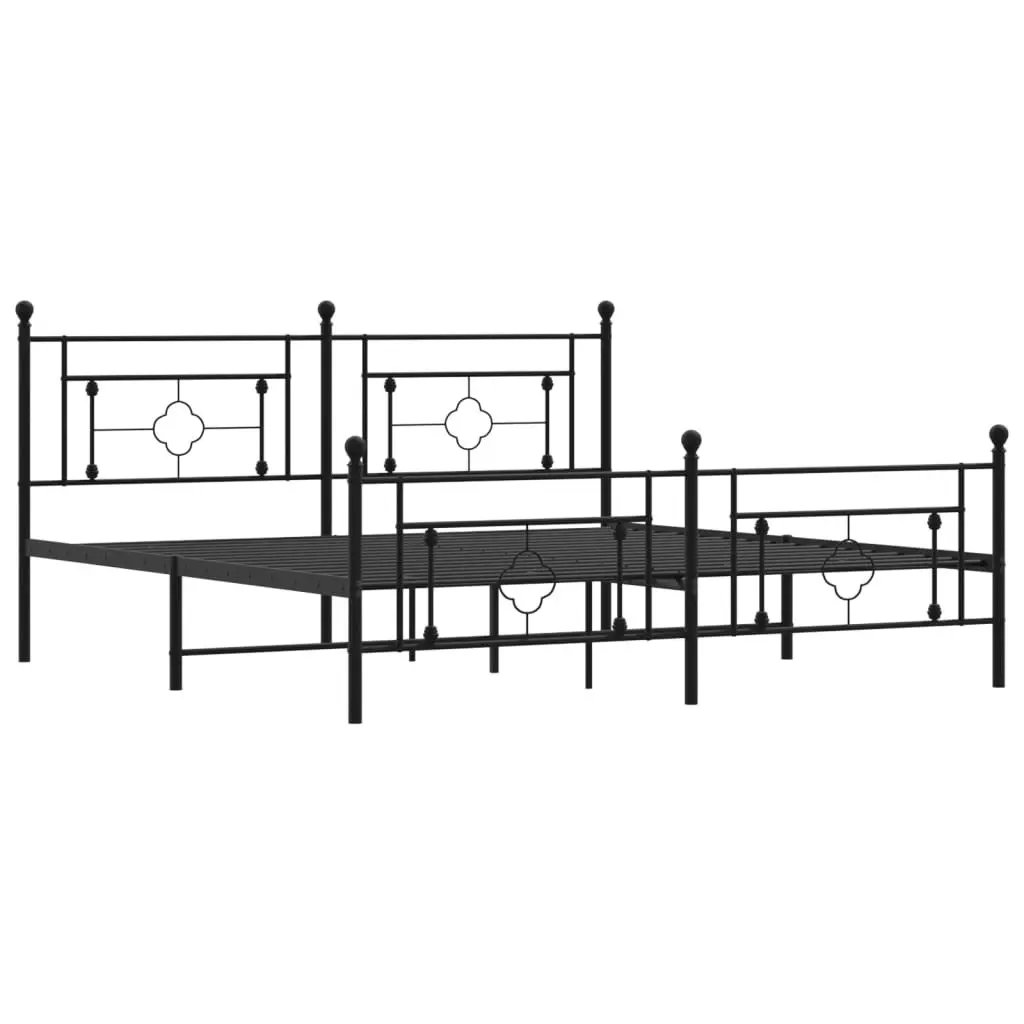 Metal Bed Frame with Headboard and Footboard Black 183x203 cm King Size 374361