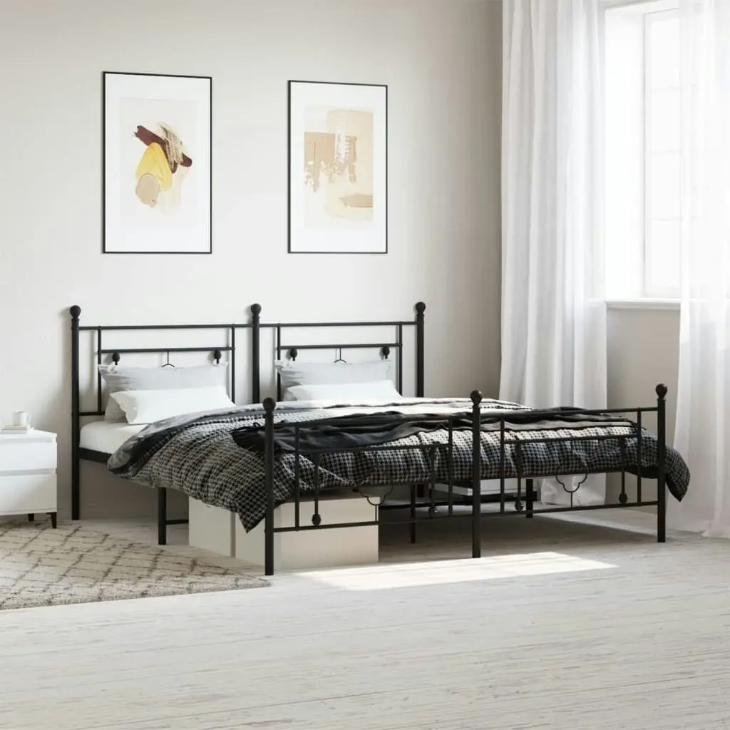 Metal Bed Frame with Headboard and Footboard Black 183x203 cm King Size 374361