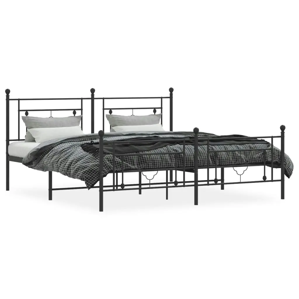 Metal Bed Frame with Headboard and Footboard Black 183x203 cm King Size 374361