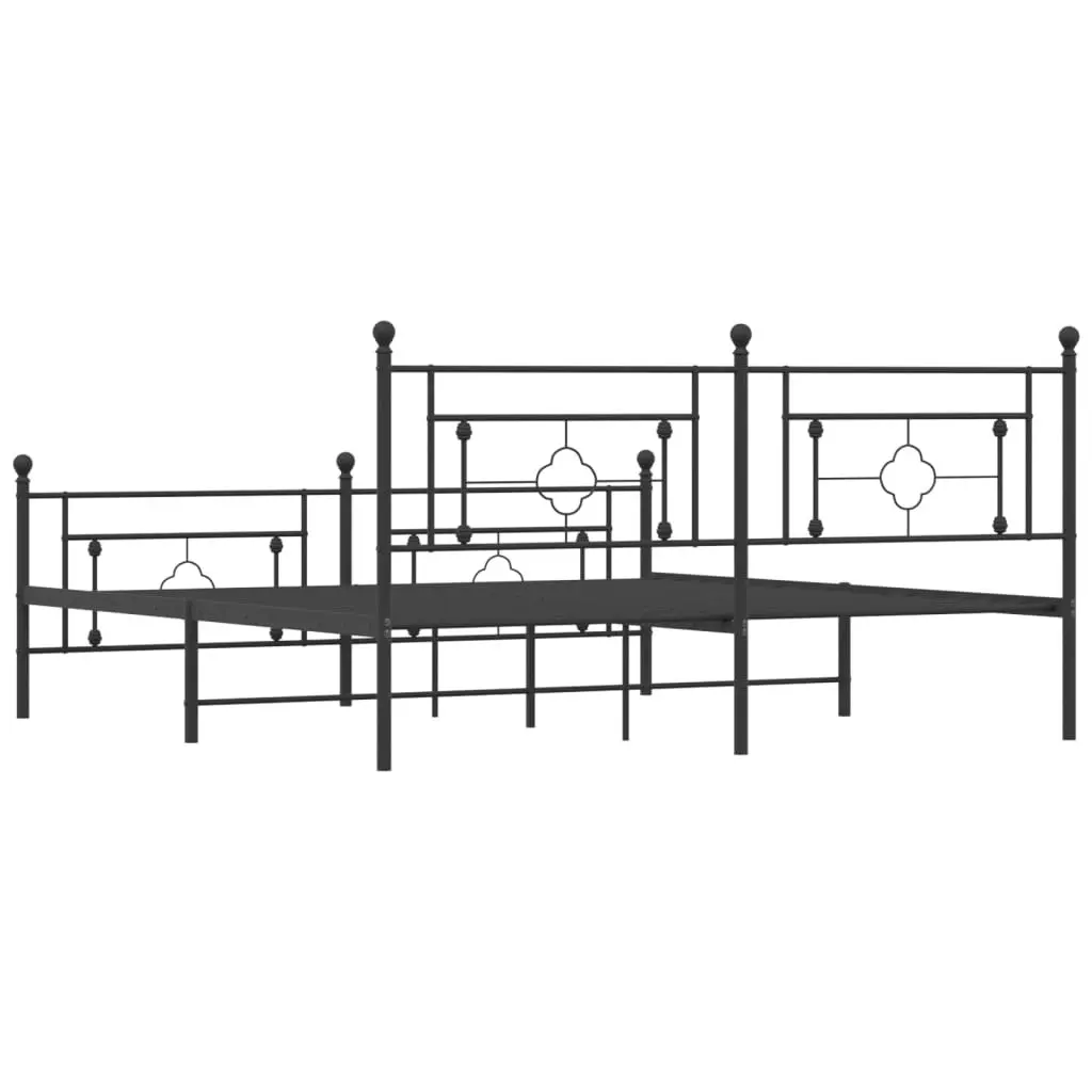 Metal Bed Frame with Headboard and Footboard Black 183x203 cm King Size 374361