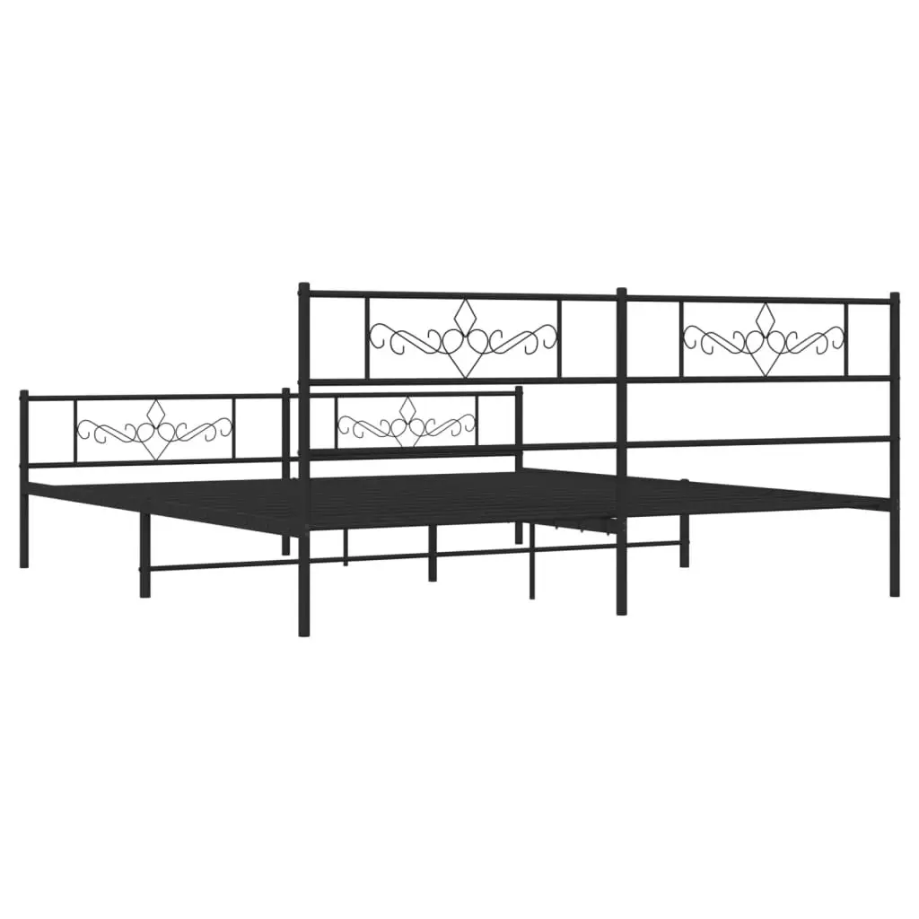 Metal Bed Frame with Headboard and Footboard Black 183x203 cm King Size 355289