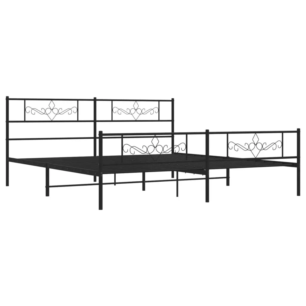 Metal Bed Frame with Headboard and Footboard Black 183x203 cm King Size 355289