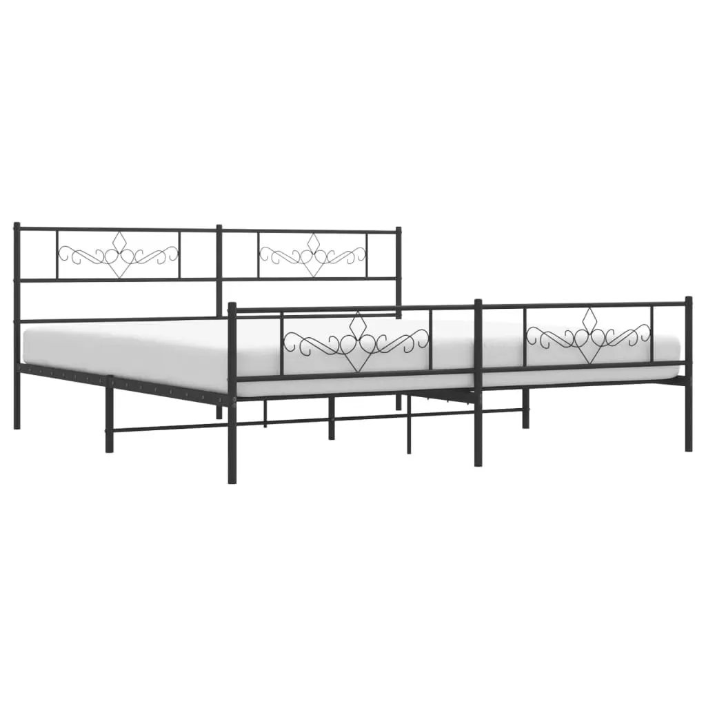 Metal Bed Frame with Headboard and Footboard Black 183x203 cm King Size 355289