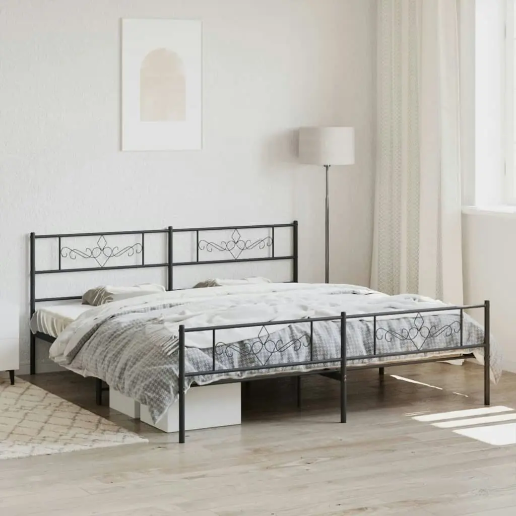 Metal Bed Frame with Headboard and Footboard Black 183x203 cm King Size 355289