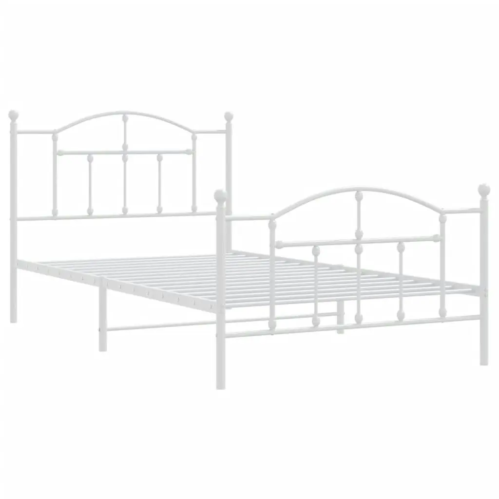 Metal Bed Frame with Headboard and Footboard White 106x203 cm King Single Size 353502