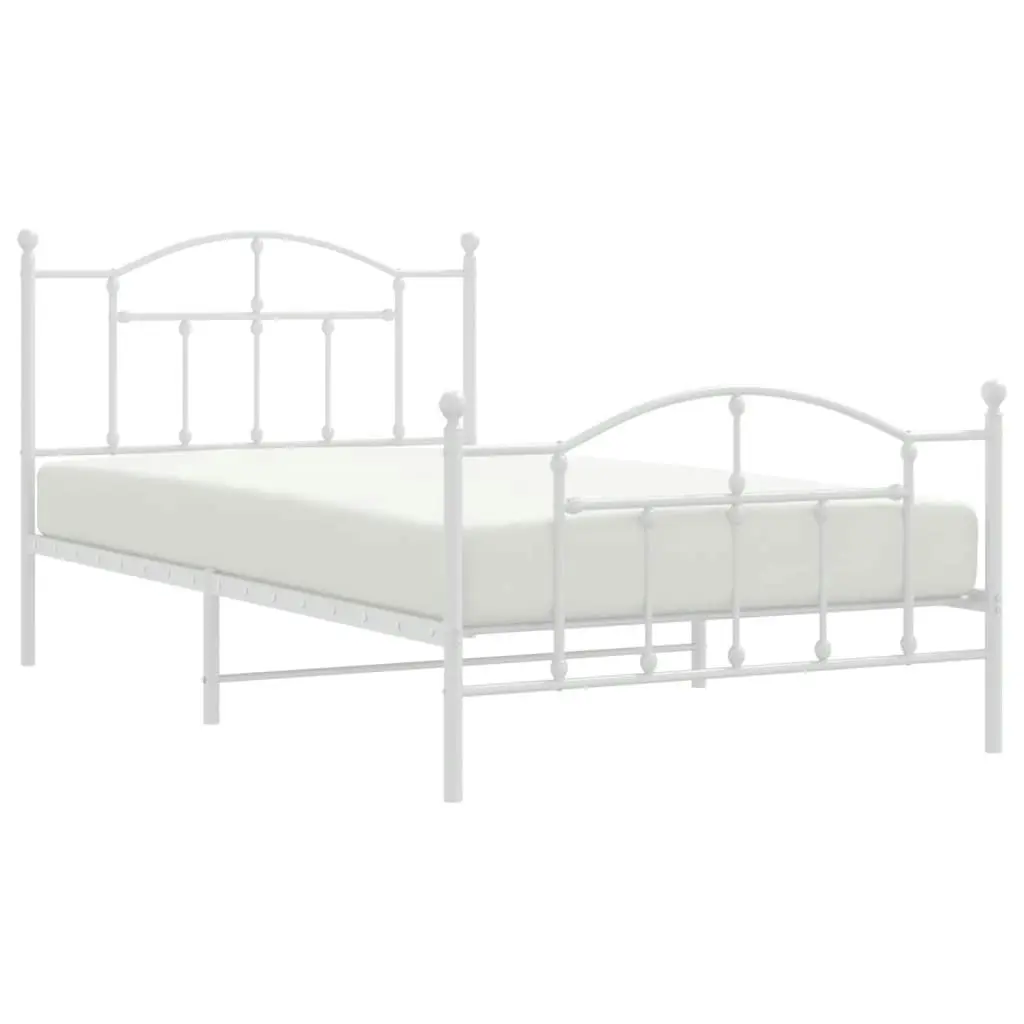 Metal Bed Frame with Headboard and Footboard White 106x203 cm King Single Size 353502