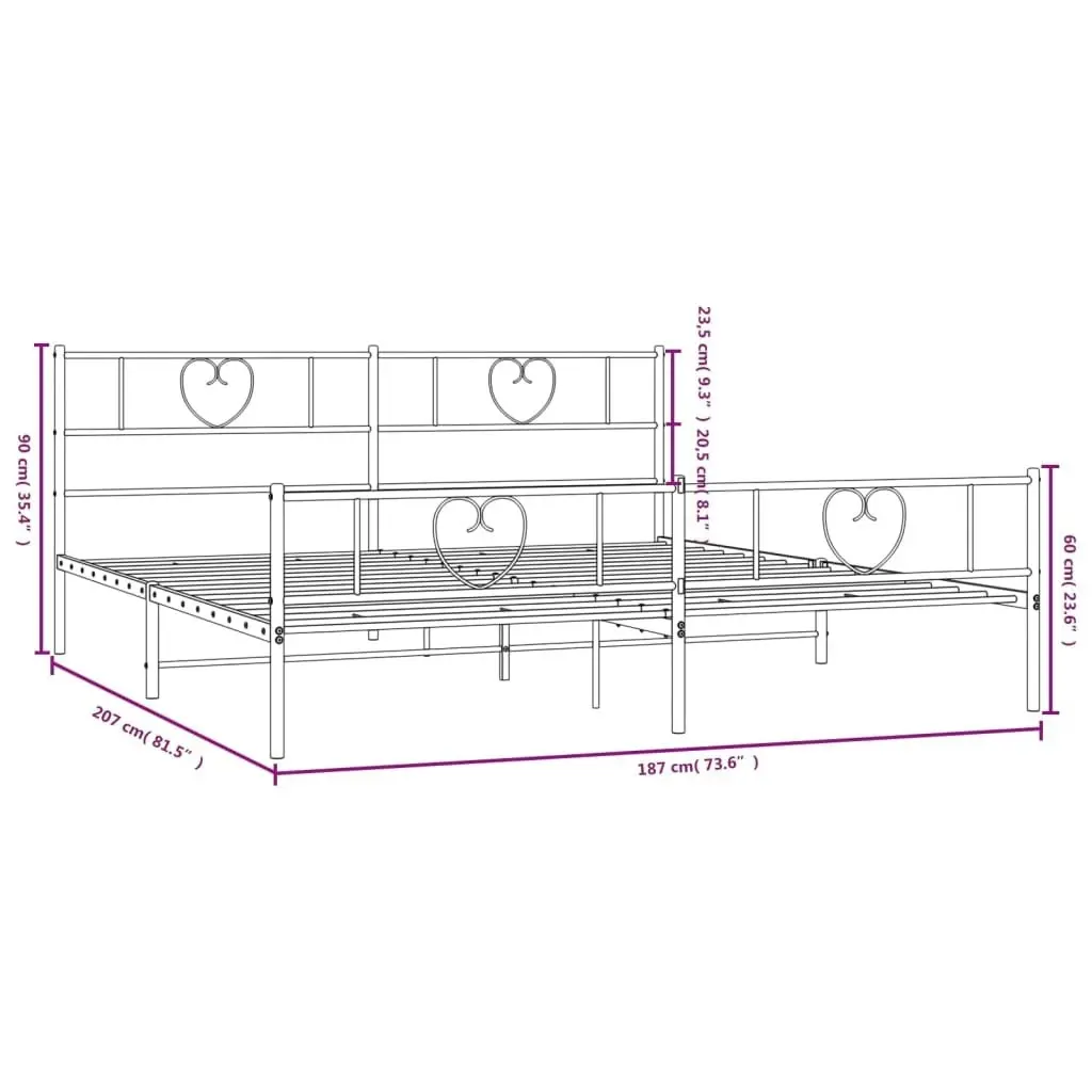 Metal Bed Frame with Headboard and Footboard Black 183x203 cm King Size 355485