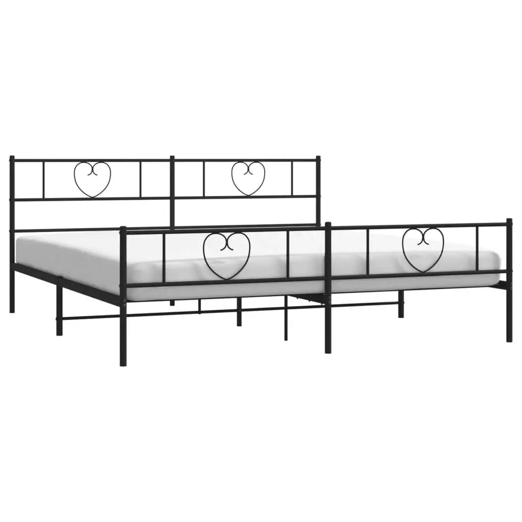 Metal Bed Frame with Headboard and Footboard Black 183x203 cm King Size 355485