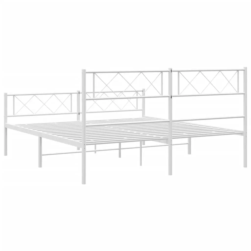 Metal Bed Frame with Headboard and Footboard White 135x190 cm 372343