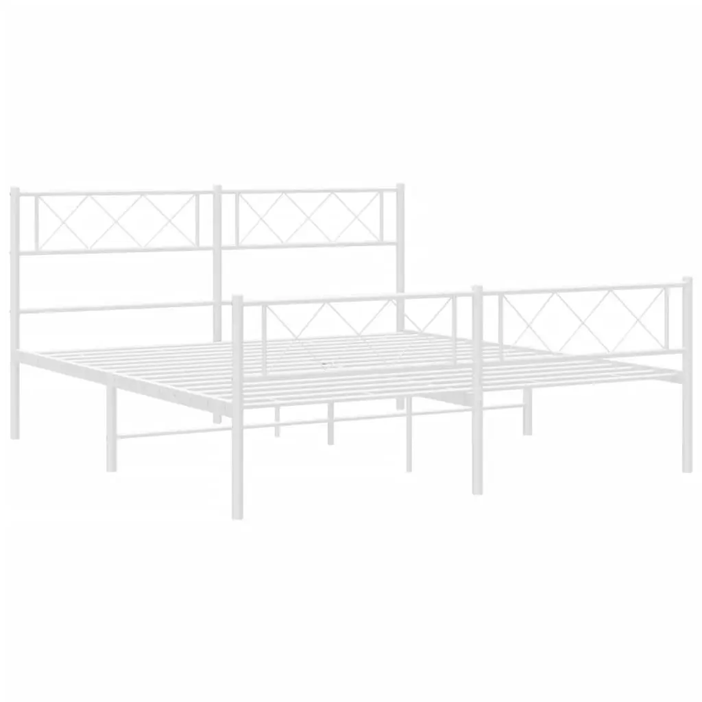 Metal Bed Frame with Headboard and Footboard White 135x190 cm 372343