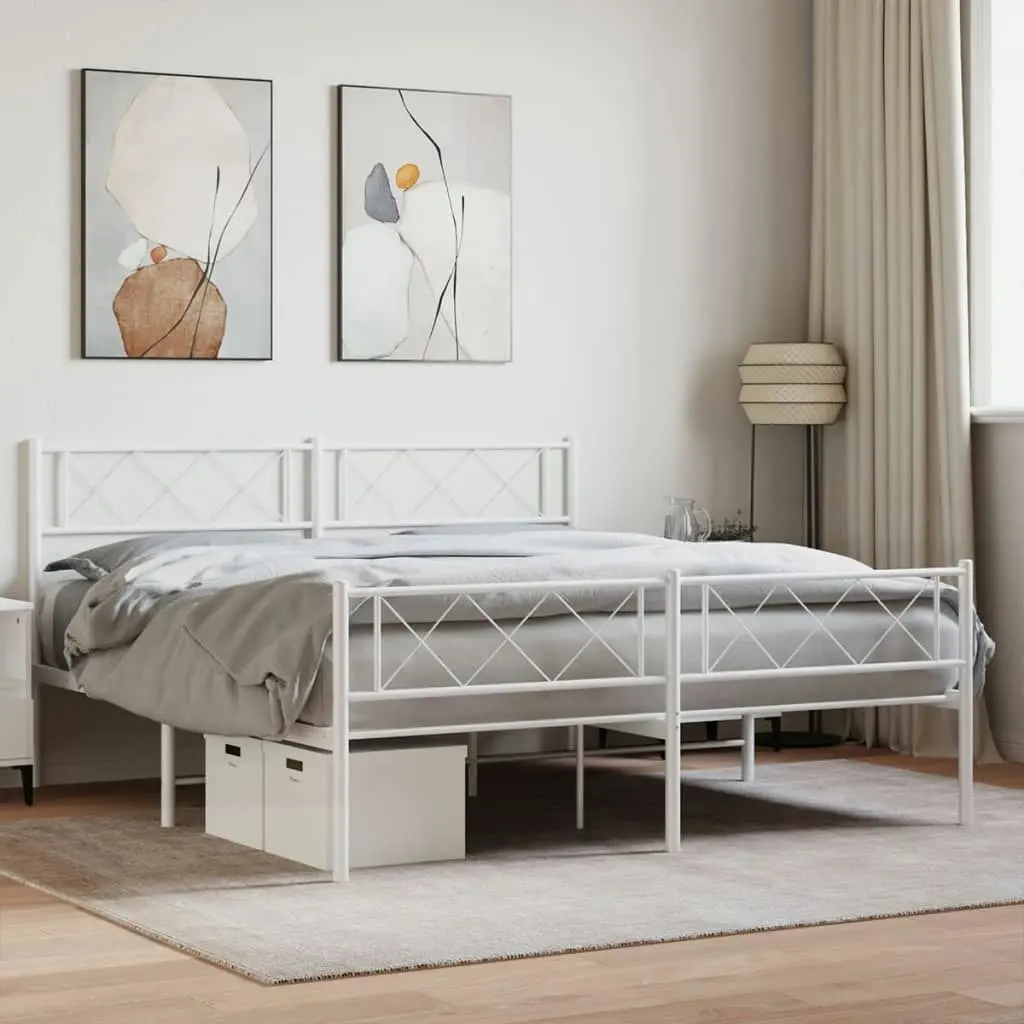 Metal Bed Frame with Headboard and Footboard White 135x190 cm 372343