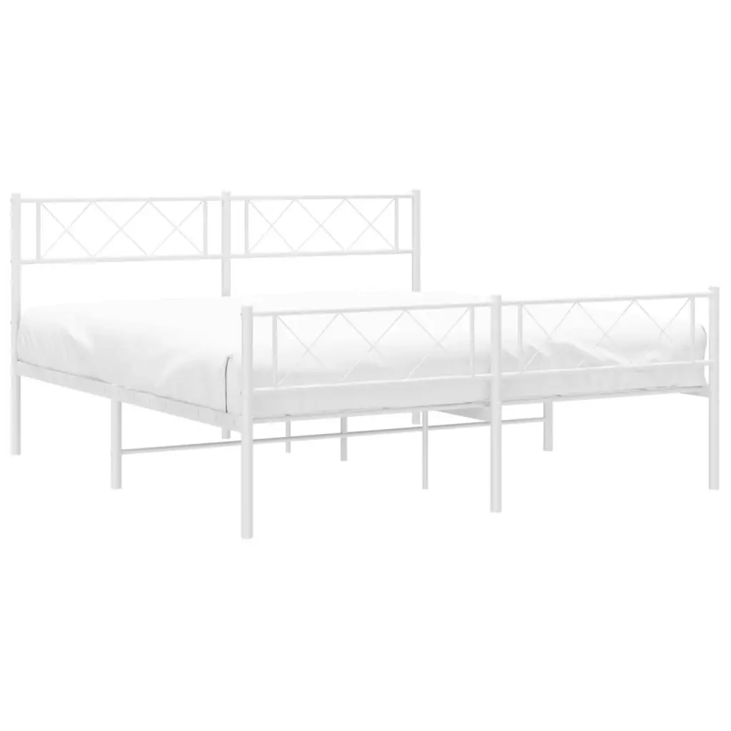 Metal Bed Frame with Headboard and Footboard White 135x190 cm 372343