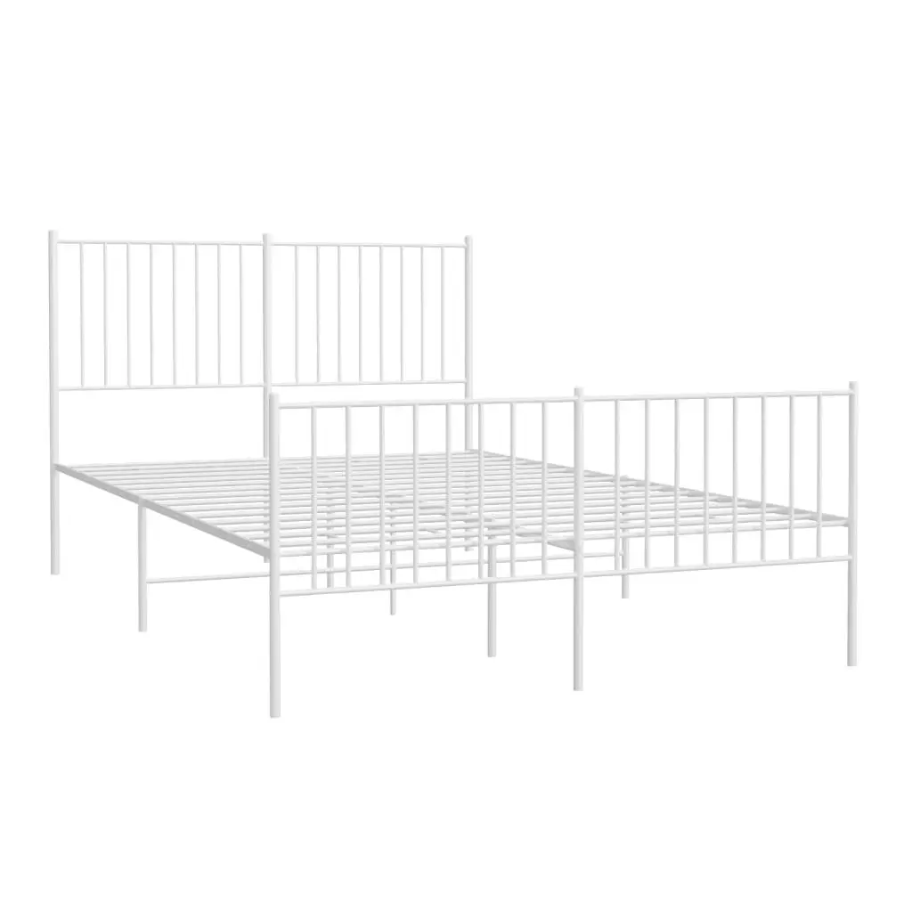 Metal Bed Frame with Headboard and Footboard White 137x187 cm Double 350948