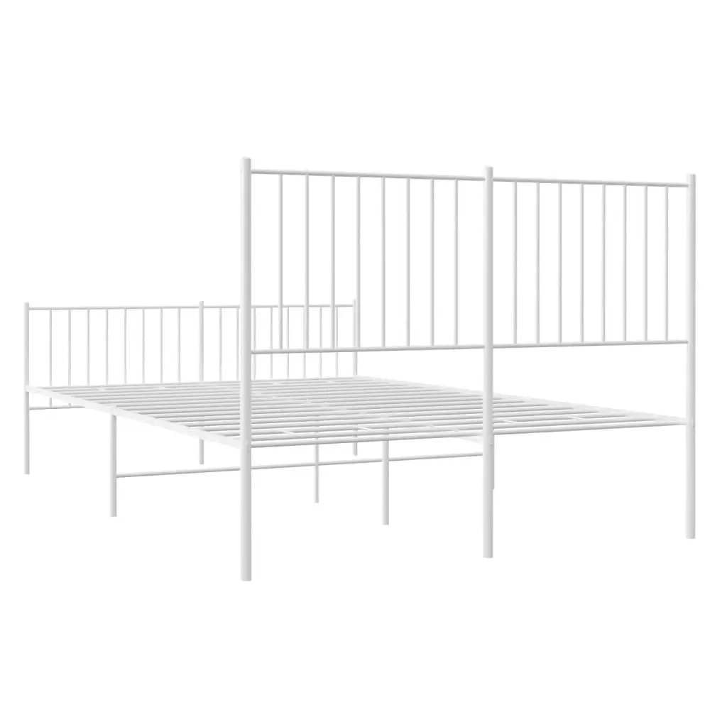 Metal Bed Frame with Headboard and Footboard White 137x187 cm Double 350948