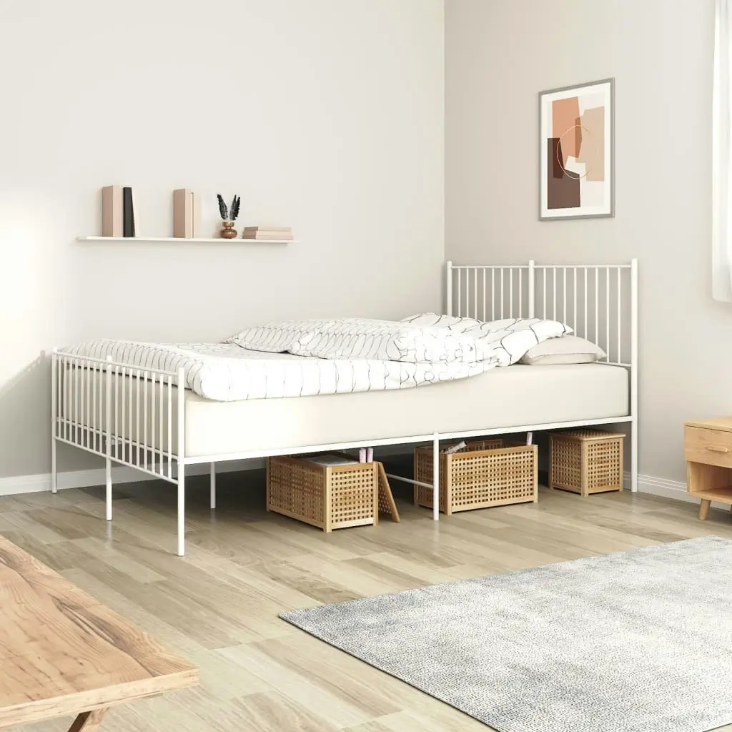 Metal Bed Frame with Headboard and Footboard White 137x187 cm Double 350948